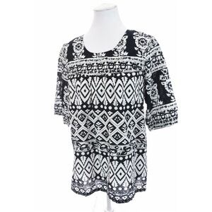 The Vermont Country Store Cotton Black White Floral Print Tunic Top Womens Sz S